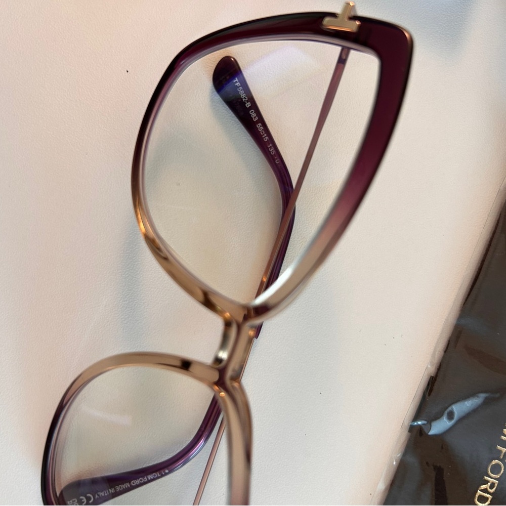 Tom Ford Women's Violet Gradient Cat-Eye Glasses with Gold Accents. BlueLight! - Picture 4 of 7